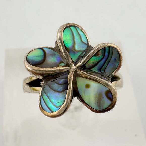 Natural Abalone Flower Ring in Sterling Silver Size 6.75 - Picture 7 of 16